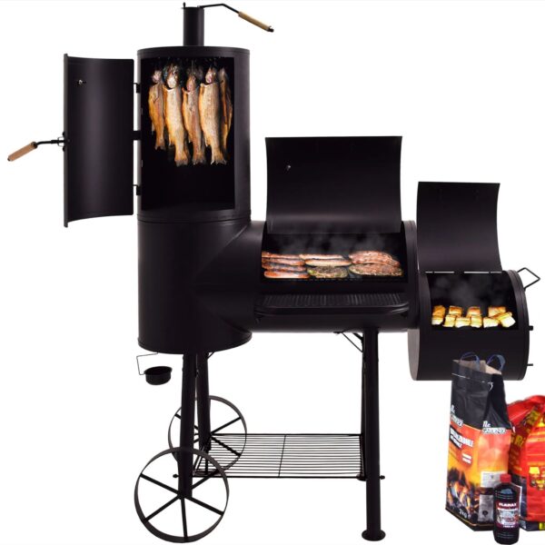 Syntrox Smoker Doppel Barbecue Grill  mit Räucherofen Holzkohlegrill